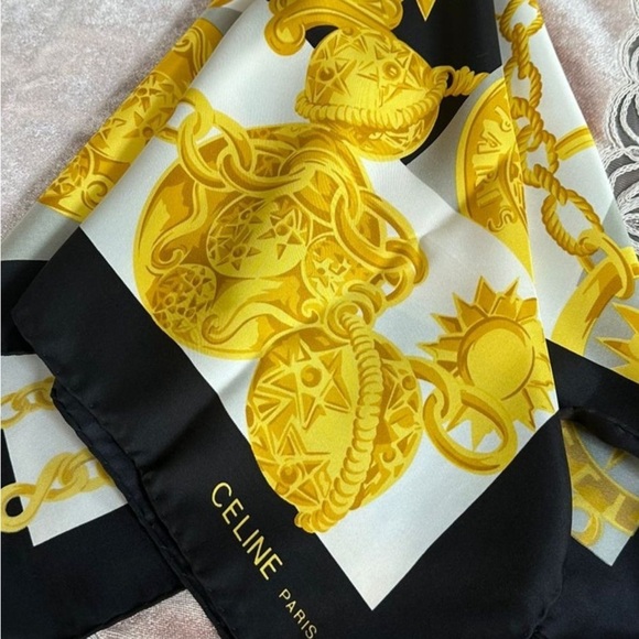 CELINE Paris Jewerly Print Scarf 100% Silk Square 26" Black New without Tag. - Picture 9 of 13